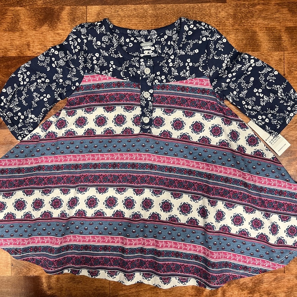 Girls 12-18 month Boho Dress Old Navy Mixed Print Patchwork Fall Colors Dress